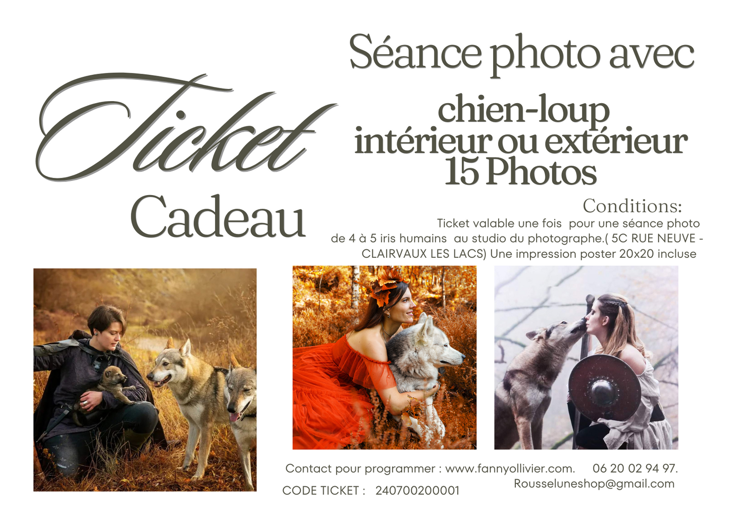 Ticket Cadeau - Séance photo avec chien-loup