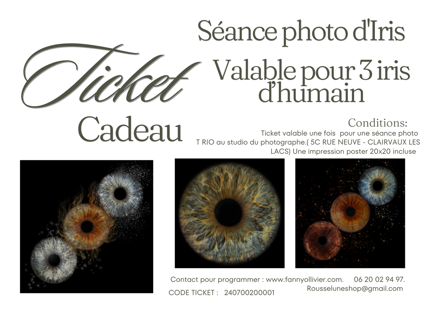 Ticket Cadeau - Séance Iris  - Trois Iris au studio photo